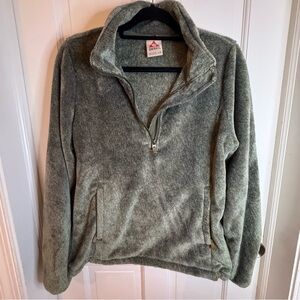 Gerry Sweater Womens Size L Green Plush Super Soft Cozy Loungewear Half Zip